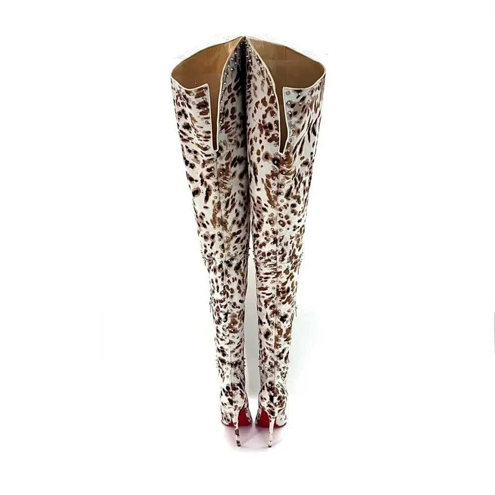 NEW Christian Louboutin SS2019 Metrolisse Animal Print OTK Pointed Toe Boots 39